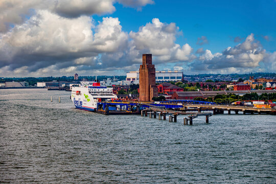 A Stena Line ferry is docked at the Twelve Quays terminal