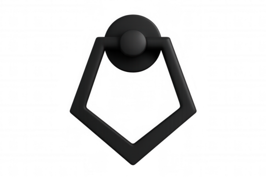 Dark grey metal ring door knocker with modern geometric design, architectural element, transparent background