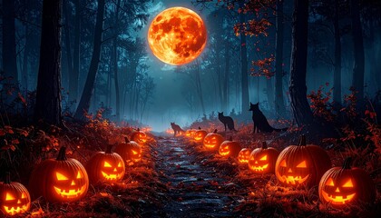 Dark Forest Background With Glowing