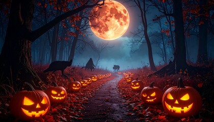 Dark Forest Background With Glowing