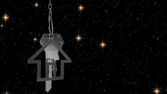 Chain nudge sending silver keychain swinging across starry background to showcase metallic charm