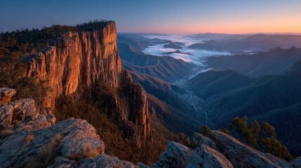 Obraz premium Dramatic Sunrise Over Mountain Peaks and Valley