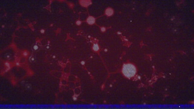 On start glowing red nodes pulsing and drifting across dark red field forming living network