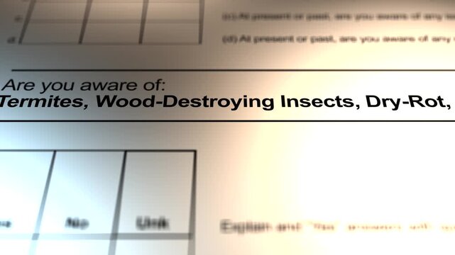 A Housing Sellers Disclosure Form - Termite Damage