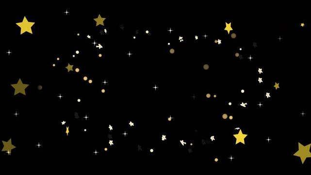 Dot clusters spawning at edges and drifting inward, orbiting into spinning star ring revealing void