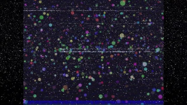 Glitch line flickering starting drifting colored dots scan lines dimming and settling showing noise