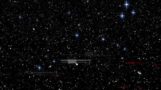 Digital glitch lines flickering across static deep space star field illustrating transmission error