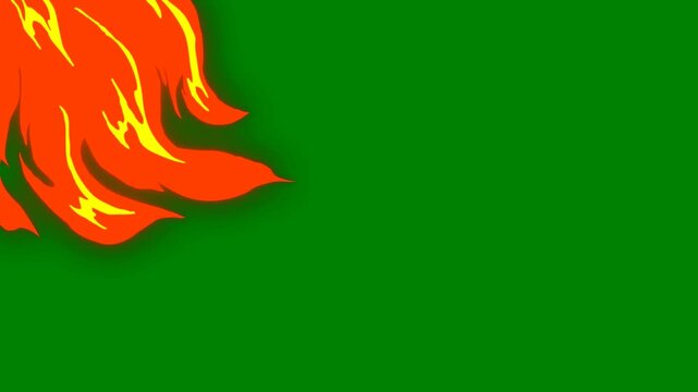 A red fish on green background and an image of with flames yellow design picture fire screen it green screen animated chromakey background composition motion elements emotion figure