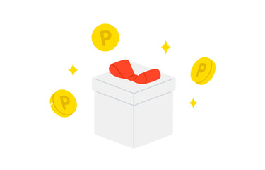 ポイントコインとななめのプレゼントボックス【ベクターイラスト素材】