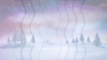 Upon animation starting winter landscape drifting snowflakes, waves undulating evoking serenity - Powered by Adobe