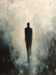 Obraz premium An artistic depiction of a solitary figure in a mystical atmosphere. A sense of introspective journey amidst a ethereal backdrop, invoking contemplation and mystery.