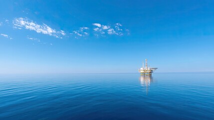Obraz premium Oil Platform at Sea Under Clear Blue Sky and Calm Water on a Sunny Day with Minimal Waves and Serenity in the Background
