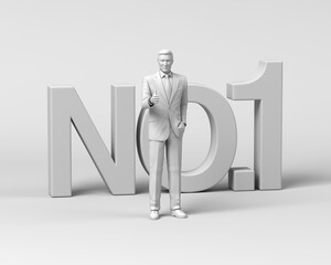 "no.1"の前で親指を立てる男