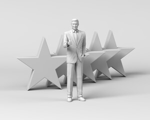 五つ星の前で親指を立てる男