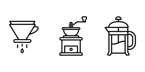 Coffee Brewing Equipment Icons Vector Illustration