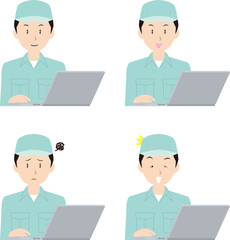 ノートPCと男性作業員①