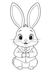 educational editable cute bunny reading book coloring page, animal drawing iso size print ready vector illustration