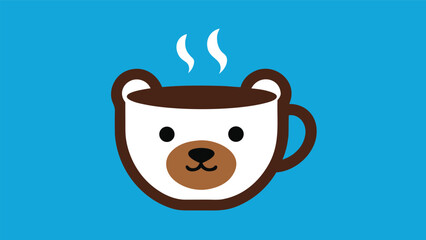 Vector art of a charming bearshaped coffee cup illustration on a bright blue background, perfect for cafe menus and cute design projects