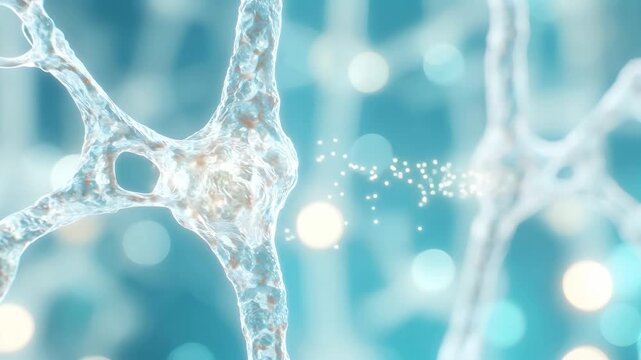 Abstract neuron cell receiving synaptic signal. Biological brain activity, neurological data transfer, and medical research motion.