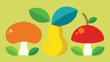 Vector art of a whimsical cartoon illustration featuring mushrooms and pears, perfect for adding a touch of fun to any project