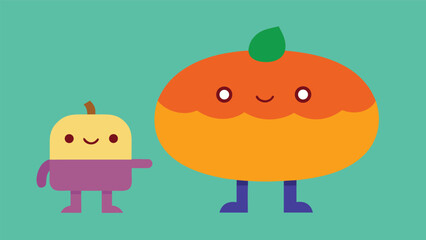 Vector art of cute cartoon illustration of an apple and an orange with smiling faces, perfect for childrens books and educational materials
