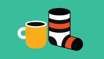 Vector art of cozy morning scene featuring a yellow mug and a striped sock, perfect for a relaxing start to the day with warm vibes