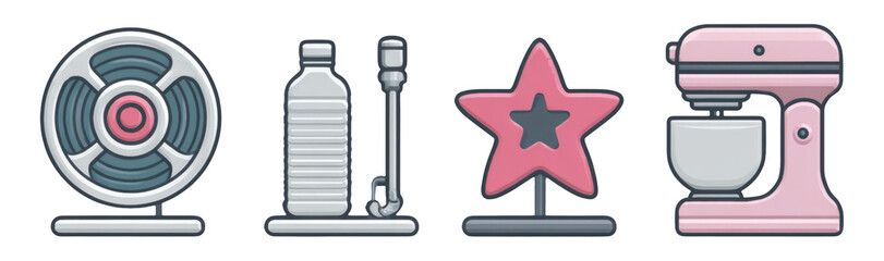 Fototapeta premium Colorful Icons of Household Items with Isolated Transparent Background