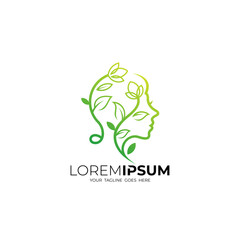 logo of a beautiful woman and a leaf on her head, salon logos