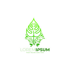 Leaf logo with nature design template , line style design