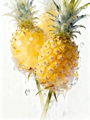 Surreal Fruits Series : A delicious looking healthy bunch of ripe pineapples on a white background suitable for graphic design and decoration 004