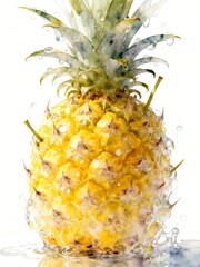 Surreal Fruits Series : A delicious looking healthy bunch of ripe pineapples on a white background suitable for graphic design and decoration 001