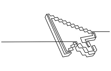Continuous drawing of cursor arrow. One line icon of cursor arrow, Background of drawing one line on a white background. A single line drawing of a cursor. Continuous line cursor icon.