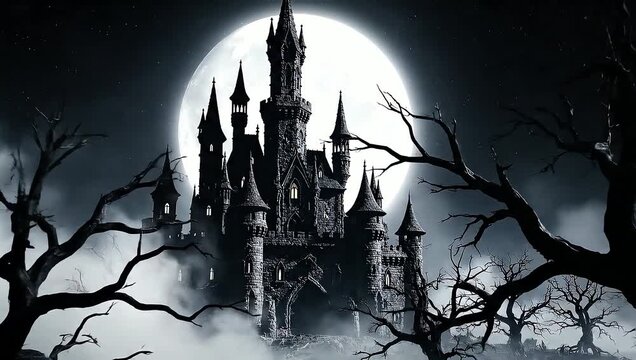Spooky Castle Under Moonlight - A Halloween Night Dreamscape.