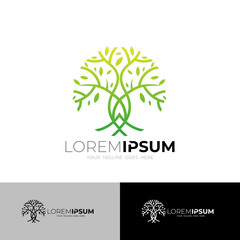 very lush and large tree logo, line style design and green color