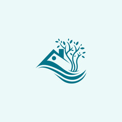 logo of a comfortable house and a big tree, hotel logos