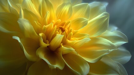 Fototapeta premium Delicate yellow flower petals glow with soft light and intricate detail.