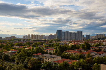 Obraz premium Urban villa residential area and skyline view in Beijing, China