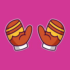 Cute Winter Gloves Cartoon Vector Illustration. Christmas Warm Mittens Icon Isolated on Pink Background. Flat Cartoon Style