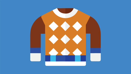 Vector art of a cozy argyle sweater with brown sleeves and a white collar, perfect for staying warm and stylish during the colder months