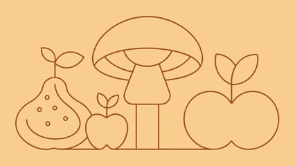 Illustration of a pear, mushroom, and apple, a simple and charming design for natureinspired themes and healthy eating concepts
