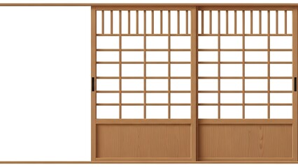 Traditional Wooden Sliding Doors with Lattice Design in Japanese Style Interior