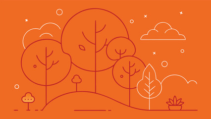 Vector art of scenic landscape illustration with trees, hills, and clouds, ideal for naturethemed designs and peaceful backgrounds, line art
