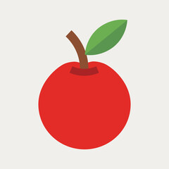 Flat vector illustration of red apple fruit with green leaf, minimalist healthy food design, isolated on light