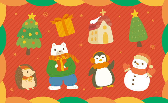 動物たちのクリスマスパーティーイラスト