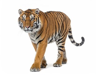 Obraz premium Majestic Full Body Tiger Isolated on White Background Walking Forward Wildlife