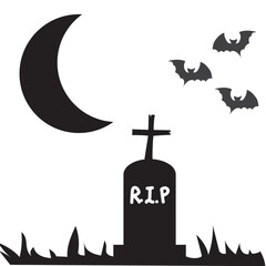 Obraz premium Graveyard Scene with Moon and Flying Bats for Halloween