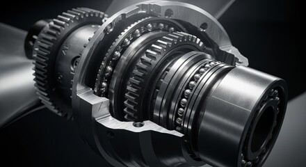 Aircraft Engine Gearbox Internal Components Mechanism Engineering Technology Machine Equipment Mechanical System Transmission Gears Bearings Metal Structure Modern Design Power System Rotate Movement