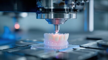 Stunning photo of advanced 3d printer creating a dental prosthesis with precision.