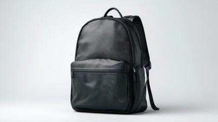 Naklejka premium Stunning photo of black leather backpack isolated on white background.