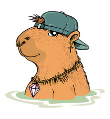 Vector illustration of Capybara in cartoon style.